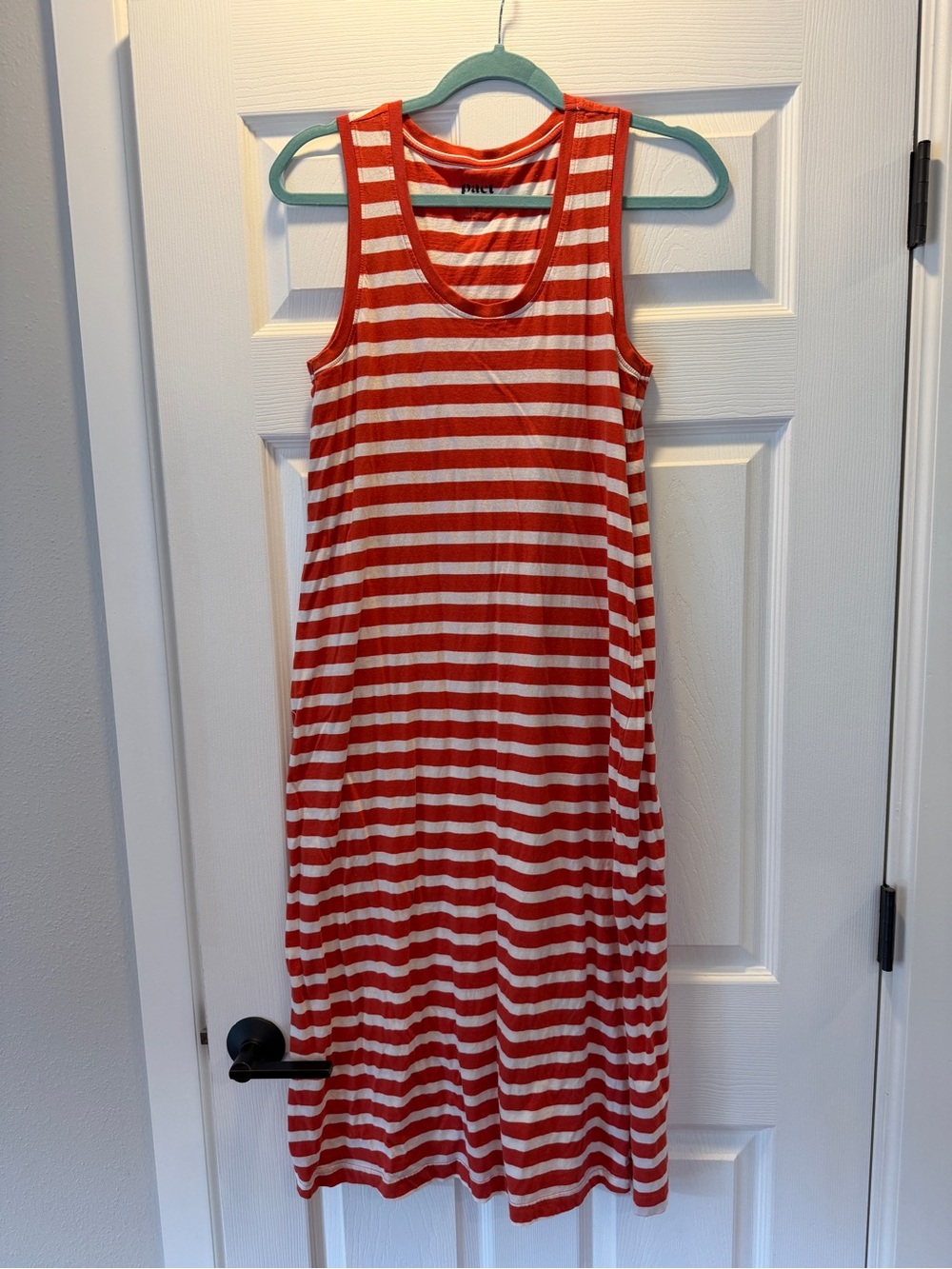 Pact Orange and White Striped Sleeveless Maxi Dress